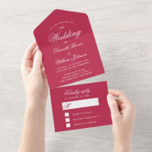 Magenta Rode Trouwkaart Eenvoudig Elegante Script 