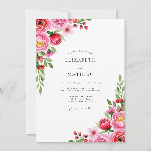 Magenta Romantic Spring Wedding Kaart (Voorkant)