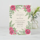 Magenta Romantische Botanische Bruiloft Kaart (Staand voorkant)