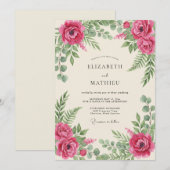 Magenta Romantische Botanische Bruiloft Kaart (Voorkant / Achterkant)