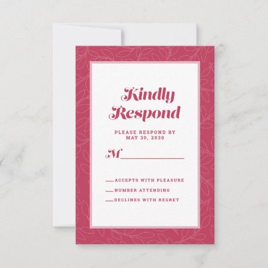 Magenta Rood Artistiek blad |  Modern Krachtig Abs RSVP Kaartje (Voorkant)