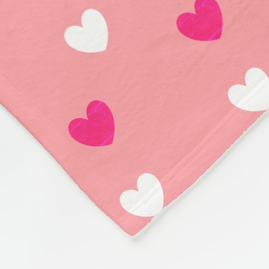 Magenta rood en wit hart op koraalroze fleece deken (Hoek)