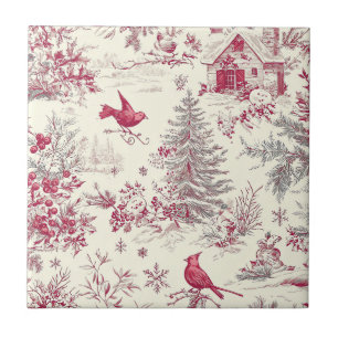 Magenta Rood Groen Kerst Toile Crème Winter Tegeltje