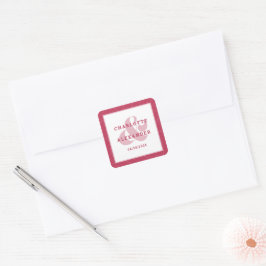 Magenta Rood Modern Trouwen Trendy Bruid & Bruideg Vierkante Sticker
