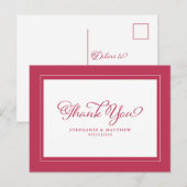 Magenta Rood Wit Elegant Modern Trouw Dank Je Briefkaart (Voorkant / Achterkant)