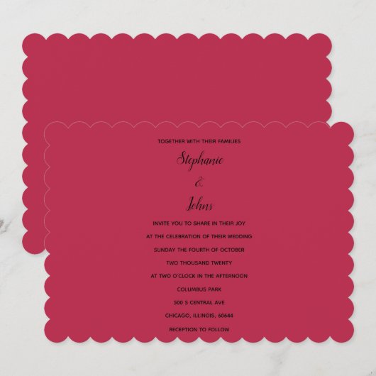 Magenta Rood Zwart Minimaal Kleurrijke Trendy Brui Kaart (Voorkant / Achterkant)