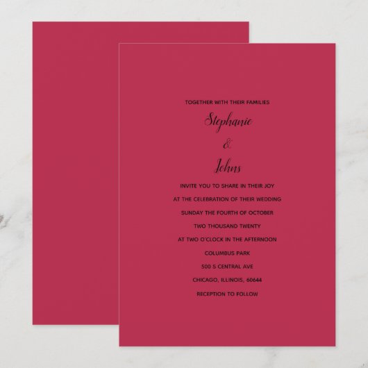 Magenta rood zwart minimale kleurrijke heldere bru kaart (Voorkant / Achterkant)