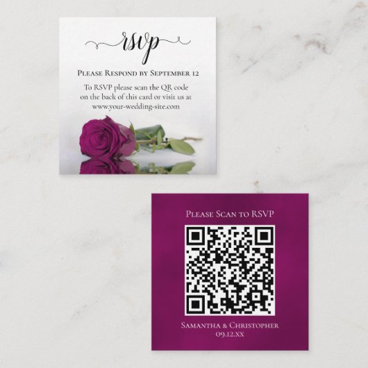 Magenta Roos Elegant Wedding RSVP QR Code Informatiekaartje (Voorkant / Achterkant)
