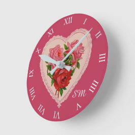 Magenta  Roos Harde Valentijn Monogram Ronde Klok