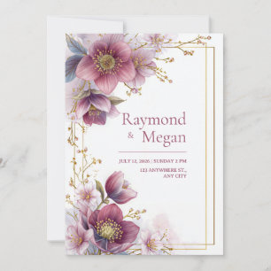 Magenta Roos Hellebore Botanisch Lijstwerk Trouwfe Kaart