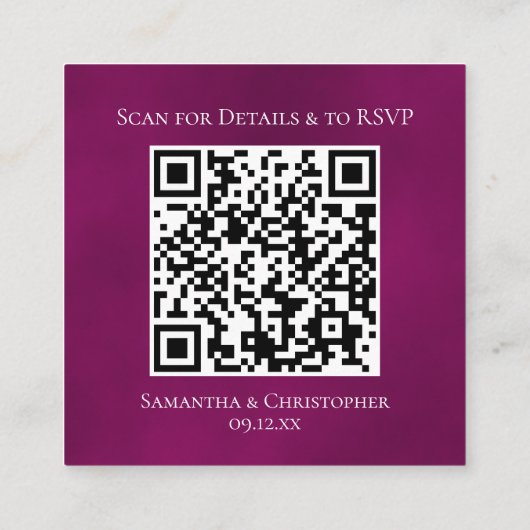 Magenta Roos Posh Wedding Details & RSVP QR Code Informatiekaartje (Achterkant)