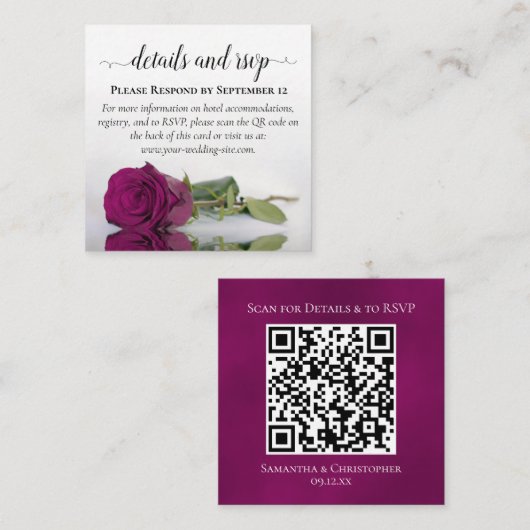 Magenta Roos Posh Wedding Details & RSVP QR Code Informatiekaartje (Voorkant / Achterkant)