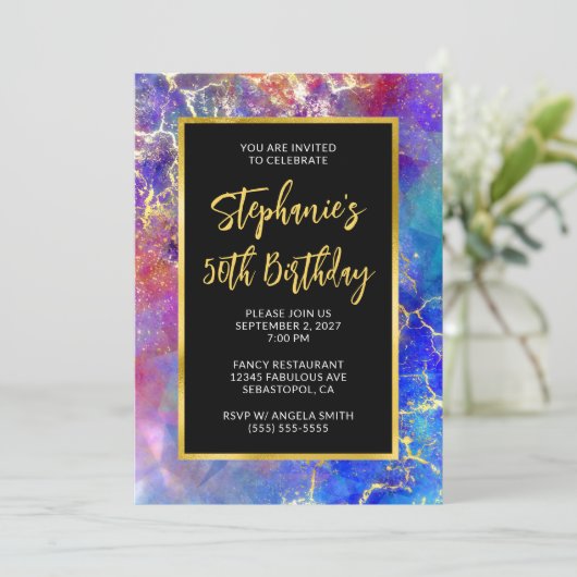 Magenta Royal Blue Golden Fire Opal 50th Birthday Kaart (Staand voorkant)