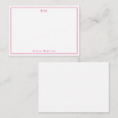 Magenta Roze 2 Monogram Naam Minimale Rand Notitiekaartje (Voorkant / Achterkant)