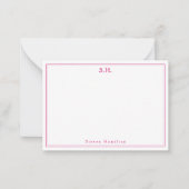 Magenta Roze 2 Monogram Naam Minimale Rand Notitiekaartje (Voorkant)