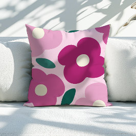 Magenta Roze Abstract Retro Bloempatroon Kussen