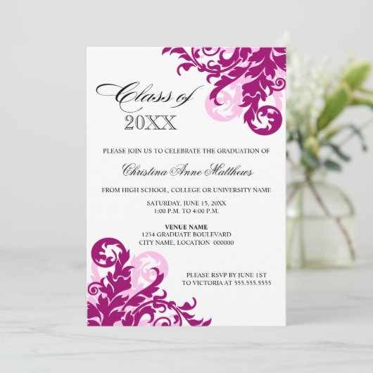 Magenta roze Afstuderen aankondiging (Staand voorkant)