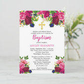 Magenta Roze Aquarel Bloem Doopfeest Kaart (Staand voorkant)