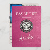 Magenta Roze Aruba Paspoort Bewaar de datum Save The Date (Voorkant / Achterkant)