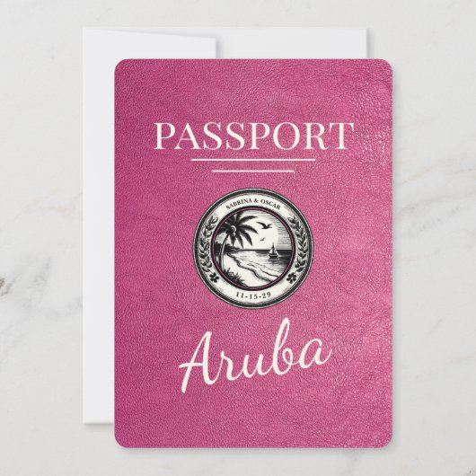Magenta Roze Aruba Paspoort Huwelijksuitnodiging Kaart (Achterkant)