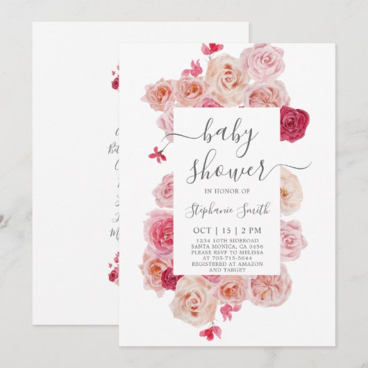 Magenta Roze Baby shower Uitnodiging (Voorkant / Achterkant)