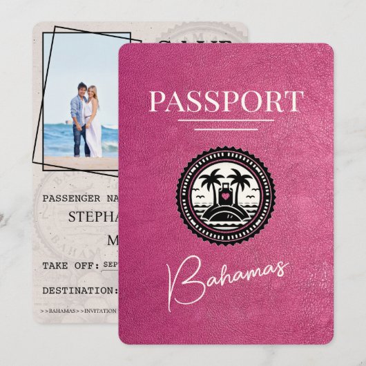 Magenta Roze Bahamas Paspoort Bewaar de datum Save The Date (Voorkant / Achterkant)