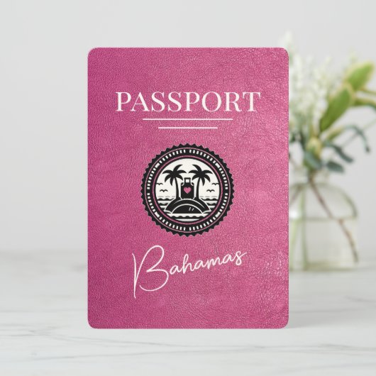 Magenta Roze Bahamas Paspoort Bewaar de datum Save The Date (Staand voorkant)