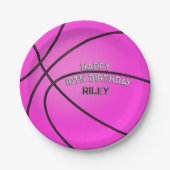 Magenta Roze Basketbal Gelukkige Verjaardag Naam Papieren Bordje (Voorkant)