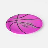 Magenta Roze Basketbal Gelukkige Verjaardag Naam Papieren Bordje (Gekanteld)