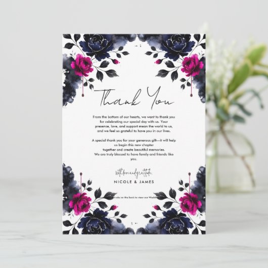 Magenta Roze & Blauwe Inkt Bloemrijke Waterverf Tr Kaart (Staand voorkant)