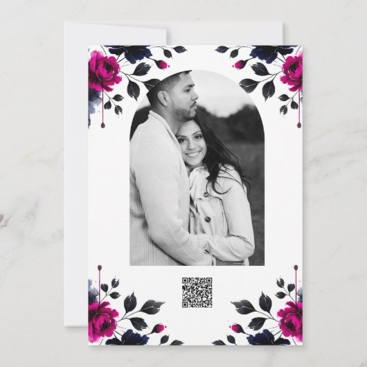 Magenta Roze & Blauwe Inkt Bloemrijke Waterverf Tr Kaart (Achterkant)