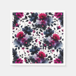 Magenta Roze & Blauwe Inktachtige Bloemige Waterve Servet