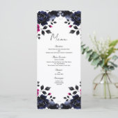 Magenta Roze & Blauwe Inktbloemige Waterverf Menu (Staand voorkant)