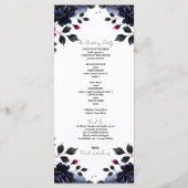 Magenta Roze & Blauwe Inky Bloemen Waterverf Progr Programmakaart (Achterkant)