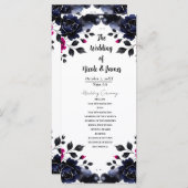 Magenta Roze & Blauwe Inky Bloemen Waterverf Progr Programmakaart (Voorkant / Achterkant)