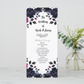 Magenta Roze & Blauwe Inky Bloemen Waterverf Progr Programmakaart (Staand voorkant)