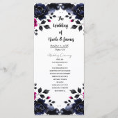 Magenta Roze & Blauwe Inky Bloemen Waterverf Progr Programmakaart (Voorkant)