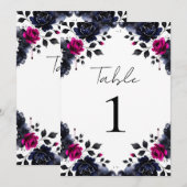 Magenta Roze & Blauwe Inky Bloemen Waterverf Tafel Kaart (Voorkant / Achterkant)