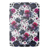 Magenta Roze & Blauwe Inky Floral Waterverf Badmat (Voorkant Verticaal)