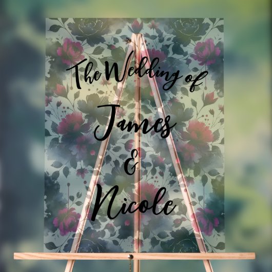 Magenta Roze & Blauwe Inky Floral Waterverf bruilo Acryl Bord (Neutraal)