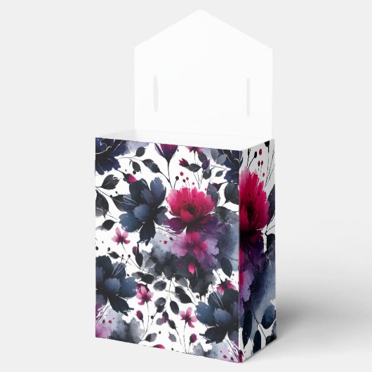 Magenta Roze & Blauwe Inky Floral Waterverf bruilo Bedankdoosjes (Geopend)