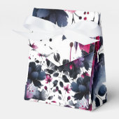 Magenta Roze & Blauwe Inky Floral Waterverf bruilo Bedankdoosjes (Voorkant Zijde)