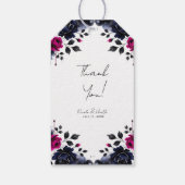 Magenta Roze & Blauwe Inky Floral Waterverf bruilo Cadeaulabel (Achterkant)