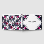 Magenta Roze & Blauwe Inky Floral Waterverf bruilo Gastenboek (Volledig)