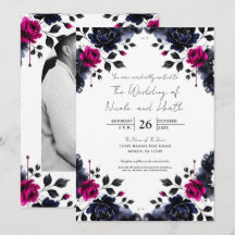 Magenta Roze & Blauwe Inky Floral Waterverf bruilo