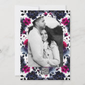 Magenta Roze & Blauwe Inky Floral Waterverf bruilo Kaart (Achterkant)