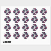 Magenta Roze & Blauwe Inky Floral Waterverf bruilo Ronde Sticker (Vel)