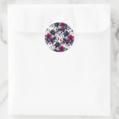 Magenta Roze & Blauwe Inky Floral Waterverf bruilo Ronde Sticker (Tas)
