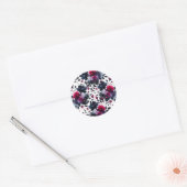 Magenta Roze & Blauwe Inky Floral Waterverf bruilo Ronde Sticker (Envelop)