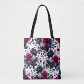 Magenta Roze & Blauwe Inky Floral Waterverf bruilo Tote Bag (Voorkant)
